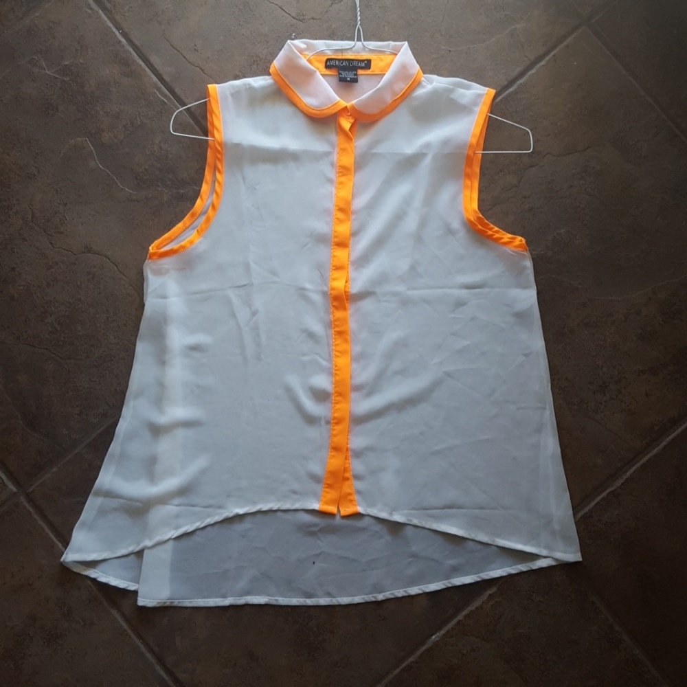 High-Low Sheer Sleeveless Button Down Peter Pan